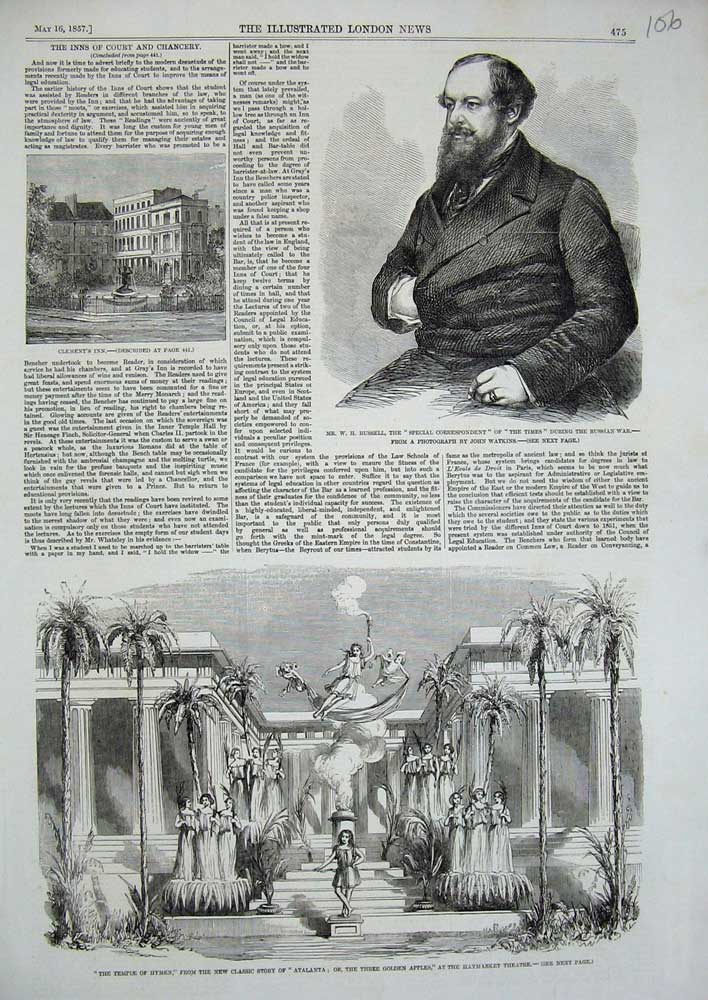 Old Antique Print 1857 Russell Clement'S Temple Hymen Haymarket Theatre 19th