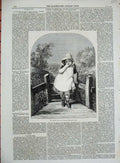 Original Old Antique Print 1859 Weigall Little Girl Bridge Country Scene 19th