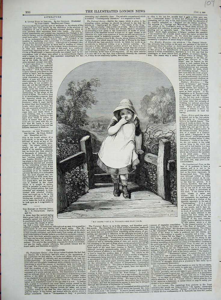 Original Old Antique Print 1859 Weigall Little Girl Bridge Country Scene 19th