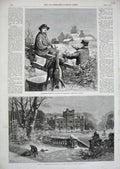 Old Antique Print 1861 Julian Legend Ravenhurst Snow Rabbit Hunting Sport 19th