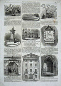 Original Old Antique Print Temple Gate Church Fleet 1861 Cloisters Gsmith Tomb