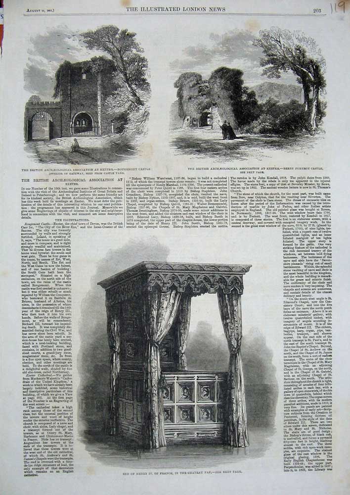 Old Antique Print 1861 Bed Henry Iv France Pau Castle Pomeroy Rougemont 19th