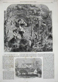 Old Antique Print 1861 Godshill Church Isle Wight Children Family Woods 19th