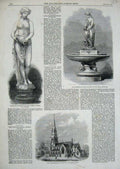 Old Antique Print 1861 Church Lewisham Surrey Fountain Exchange Windsor 19th
