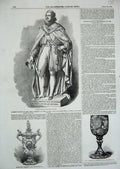 Old Antique Print Statue King Spain 1853 Silver Vase Scholefield Crystal 19th