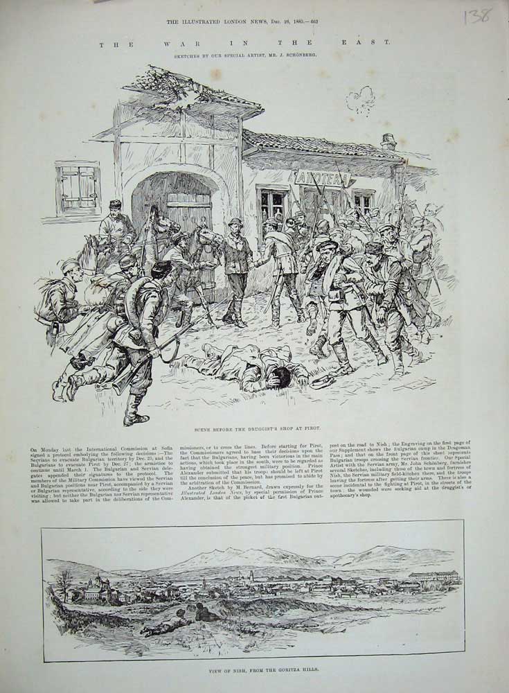 Old Antique Print 1885 Druggist'S Shop Pirot Nish Goritza Hills War East 19th
