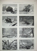 Original Old Antique Print 1887 Winter Storm Russian Ship Jousten Sier Thames