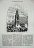 Original Old Antique Print 1872 Lord Mayor Drinking Fountain Bow Testimonial