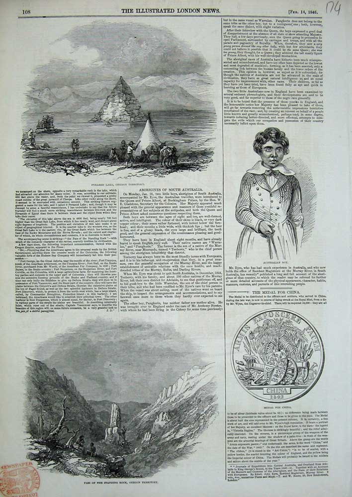Old Antique Print 1846 Pyramid Lake Oregon Standing Rock Pass Medal China 19th