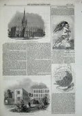Old Antique Print 1845 Paul'S Cathedral Calcutta German Hospital Grounds 19th