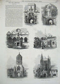 Original Old Antique Print 1870 Oxford Tower Magdalen Christchurch Oriel Dean'S