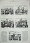Original Old Antique Print Portsmouth 1882 Arch Cosham Gosport Masonic Tudor