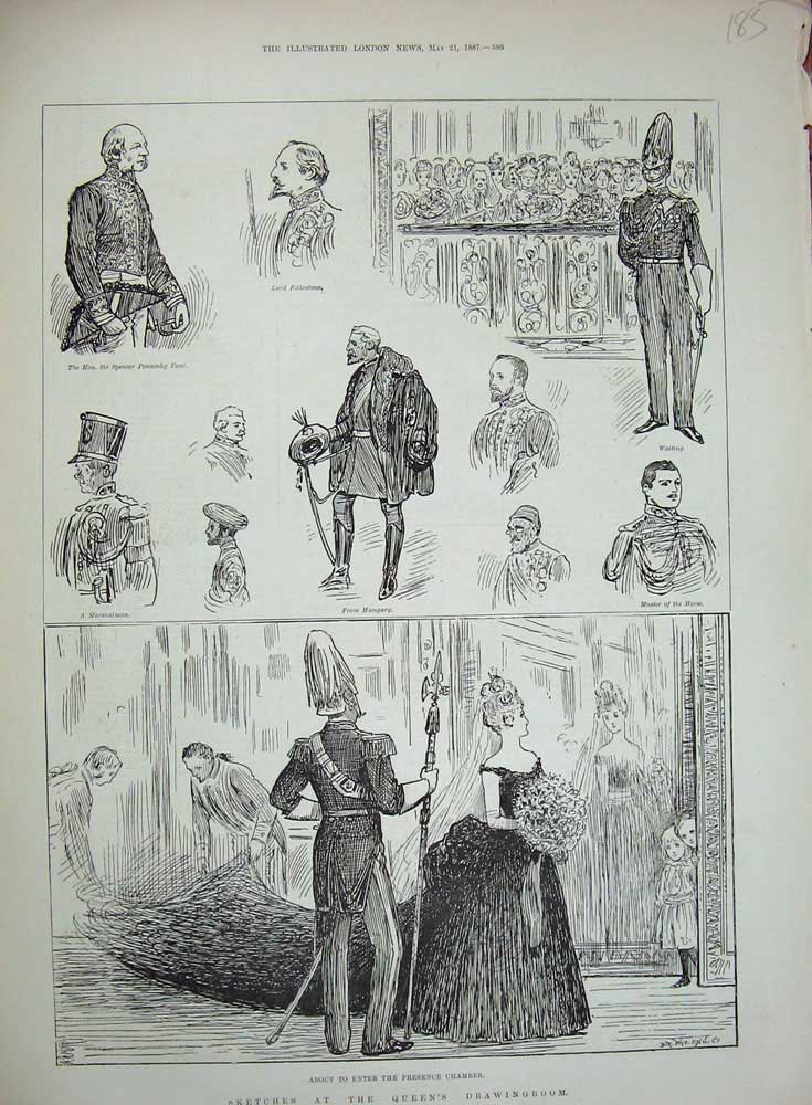 Old Antique Print 1887 Queen'S Drawingroom Presence Chamber Master Horse 19th