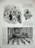 Old Antique Print 1893 Banquet Guildhall Lord Chancellor Library Mayoress 19th