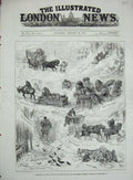 Original Old Antique Print 1881 London Suburbs Snowstorm Rooks Horses Sledge