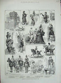 Original Old Antique Print 1882 Royal Review India Office Trafalgar Square Lion