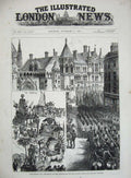 Old Antique Print 1883 Lord Mayor Procession Law Courts Trophies Indian 19th