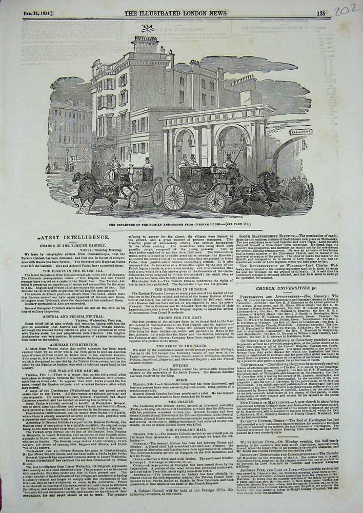 Old Antique Print 1854 Russian Ambassador Chesham House Horses Carriage 19th
