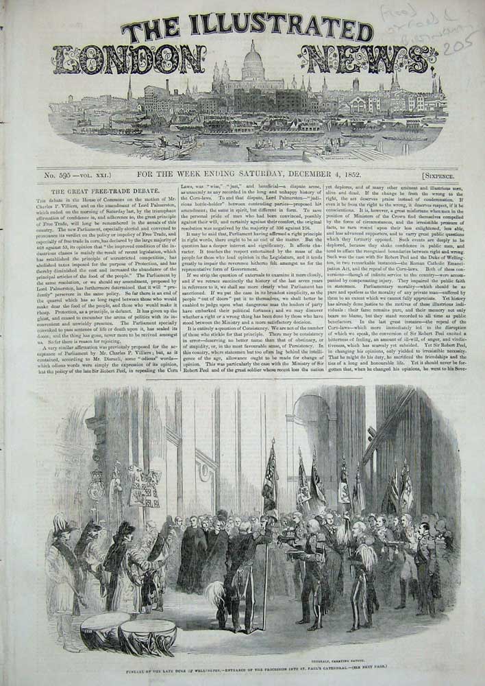 Old Antique Print 1852 Funeral Duke Wellington St Paul'S Cathedral Batons 19th
