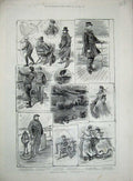 Original Old Antique Print 1884 Boulogne Boat Passenger Sailing English Cannel