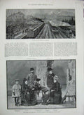 Old Antique Print 1890 Queen Lausanne Train Railway Royal Family Grotto 19th