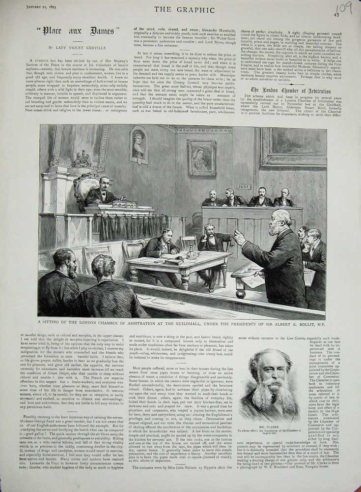 Old Antique Print 1893 London Chamber Arbitration Guildhall Albert Rollit 19th