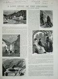 Old Antique Print 1888 Moritz Osteria Vecchia Shuls Tarasp Lady Delamere 19th
