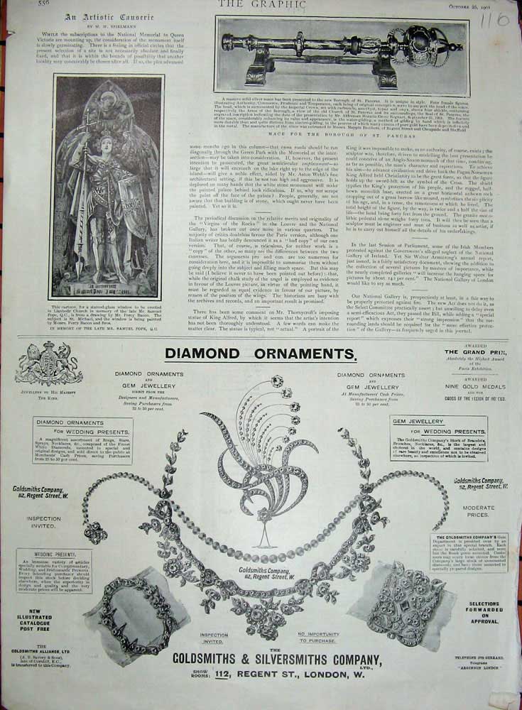 Original Old Antique Print 1901 Advertisment Gsmith Silversmith Mace Pancras