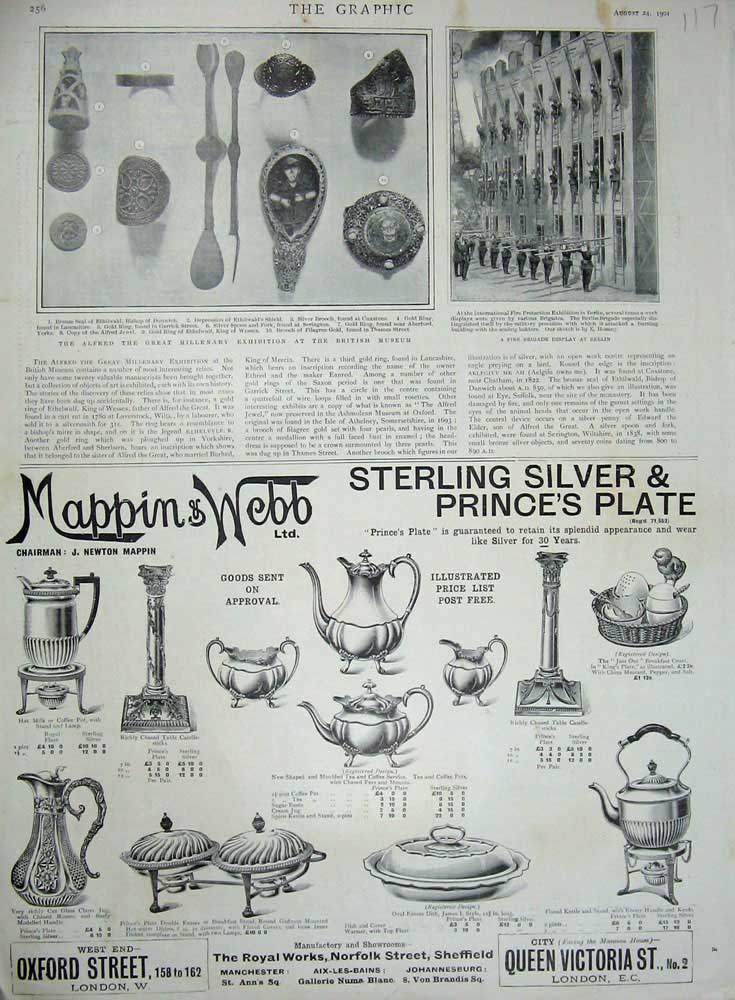 Old Antique Print 1901 Advertisement Mappin Webb Alfred Great Museum Fire 20th
