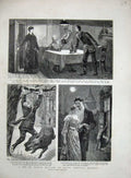 Original Old Antique Print 1884 Christmas Bear Hunting Romance Man Woman Music
