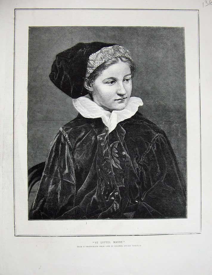 Original Old Antique Print Portrait Ye Lyttel Mayde Lady Stuart Wortley