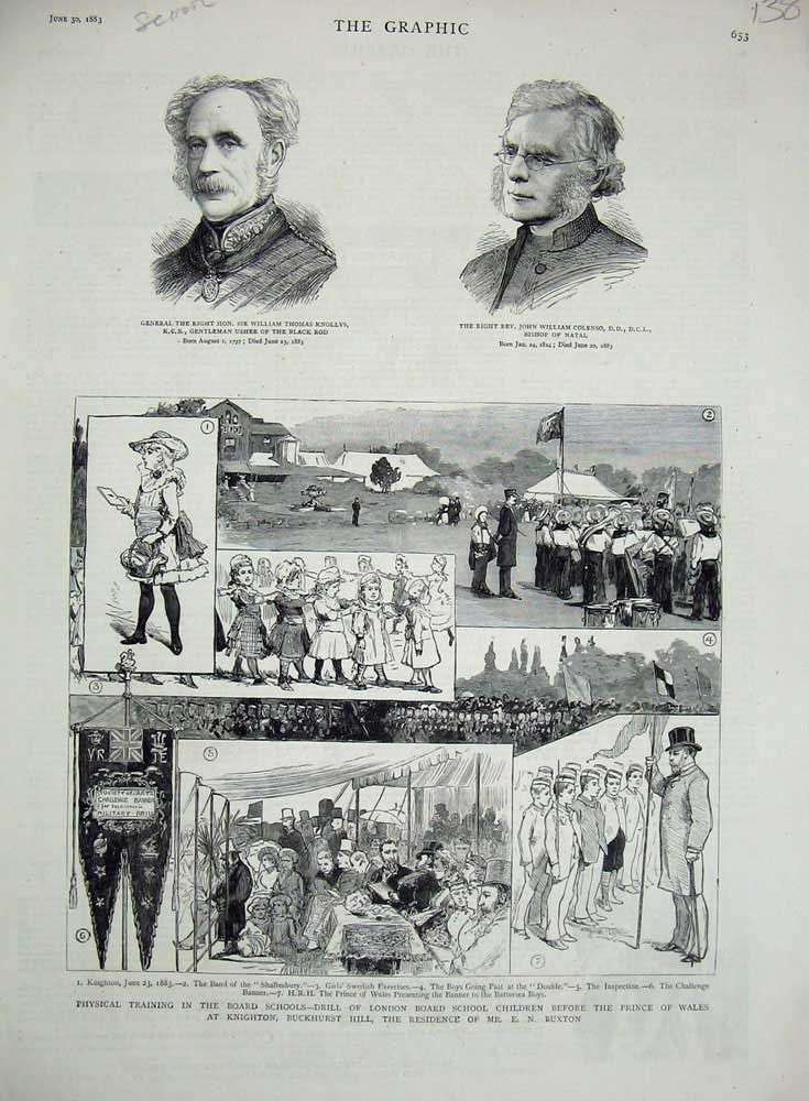 Old Antique Print School London 1883 Knighton Buckhurst Knollys Colenso 19th