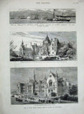 Old Antique Print 1881 University College Bestwood Lodge Duke Alban Ship 19th