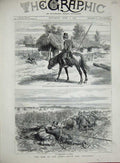 Original Old Antique Print 1877 Roumanian Village Man Horse War Cossacks Siers
