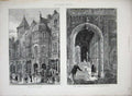 Old Antique Print 1872 Holland House Grand Staircase Dining Hall Building 19th