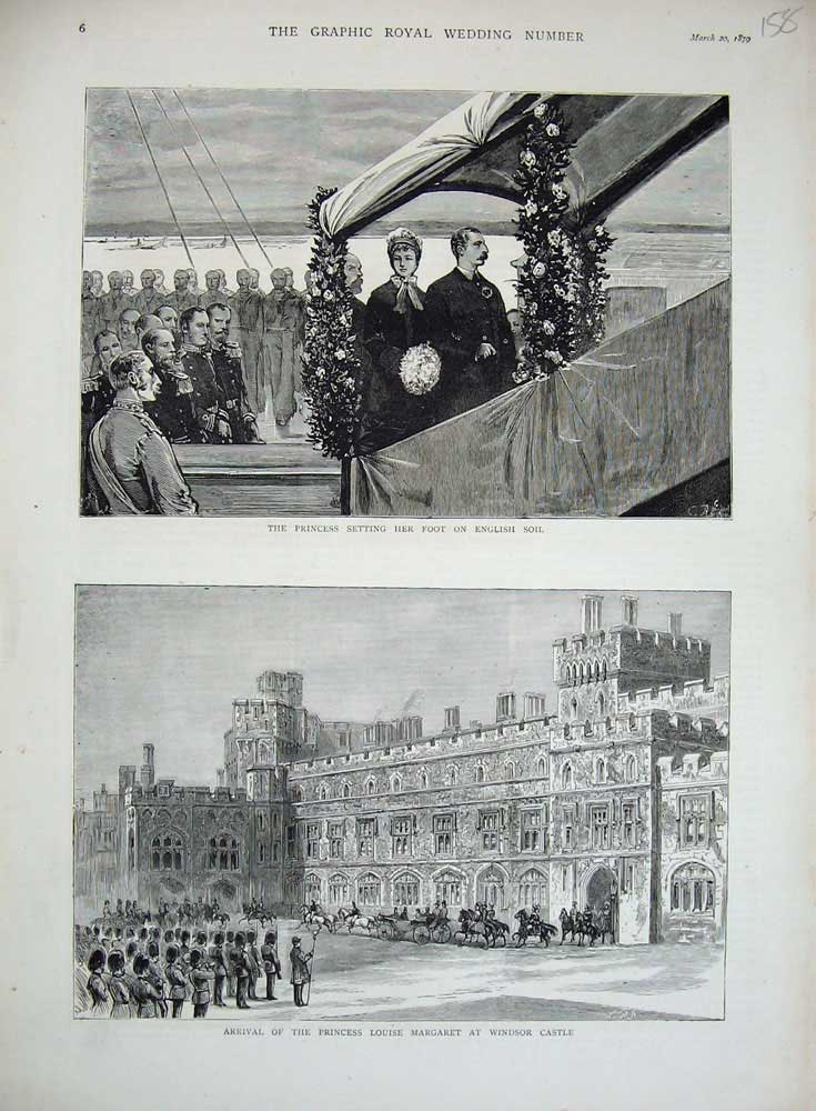 Original Old Antique Print 1879 Princess Louise Margaret Windsor Castle London