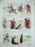 Original Old Antique Print 1894 Colour Highwaywoman Thief Country Horse 19th