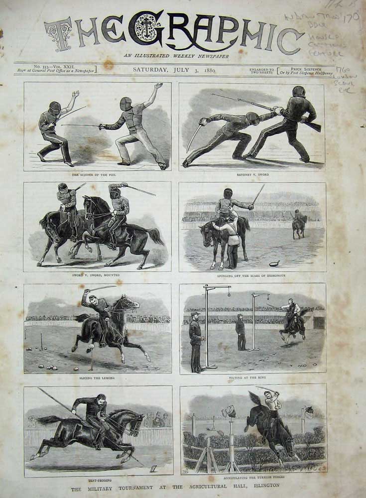 Original Old Antique Print 1880 Military Tournament Agricultural Hall Islington
