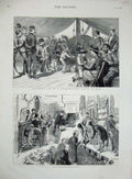 Original Old Antique Print 1887 Westminster Play Children Troopship Rope Quoits