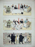 Original Old Antique Print 1897 Colour Half Crown Dinner Table Collapse Men