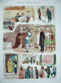 Original Old Antique Print 1881 Colour Christmas Cards Shopping Policeman 19th