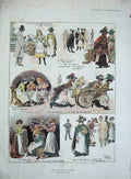Original Old Antique Print 1894 Flower Girl Cart Women Selling Colour Victorian