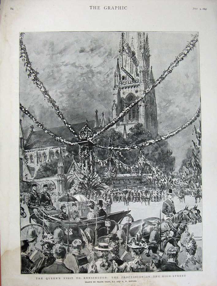 Old Antique Print 1897 Spithead Steamers Ships Queen Kensington Carriage 19th