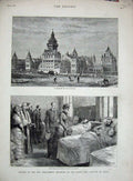 Old Antique Print 1881 Marylebone Infirmary Hospital Prince Wales Wards 19th