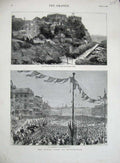 Original Old Antique Print 1878 Queen Nottingham Market Place Castle Art Museum