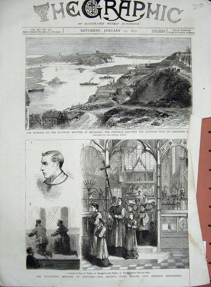 Old Antique Print 1877 Ritualistic Services Hatcham Belgrade Fortress War 19th
