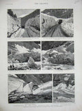 Original Old Antique Print 1889 Avalanches Zuge Davos Platz Switzerland Snow