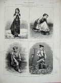 Original Old Antique Print 1875 Little Girl Boy Reclamation Arab Maid Gardener