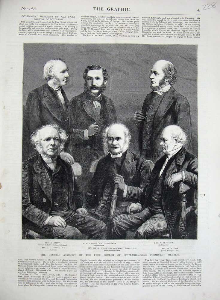 Original Old Antique Print 1878 General Assembly Free Church Scotland Edinburgh