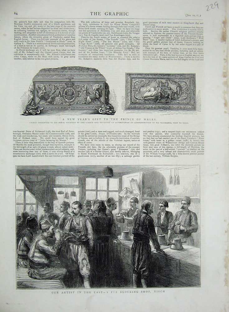 Original Old Antique Print 1887 Fez Shop Nisch Casket Prince Wales Sandringham